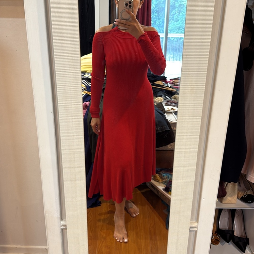 MO&CO Elegant Red Long Sleeve Dress
